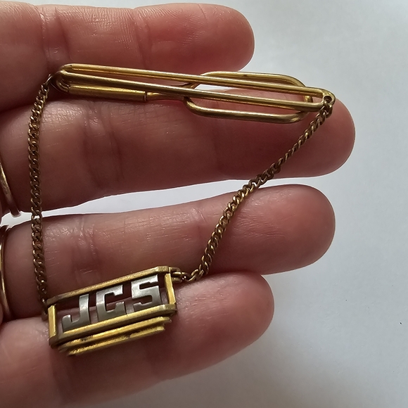 Vintage JCS tie clip silver tone monogram - Picture 7 of 12